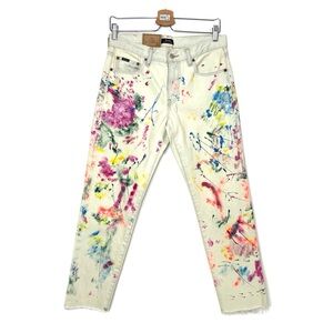 Polo Ralph Lauren Avery Boyfriend White Paint Splatter Jeans